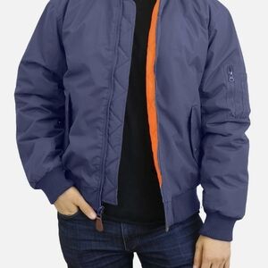 Reversible Navy Bomber Jacket with Orange Lining